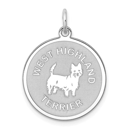 Sterlingsilber Rhodiniert West Highland Terrier Plättchen Charm