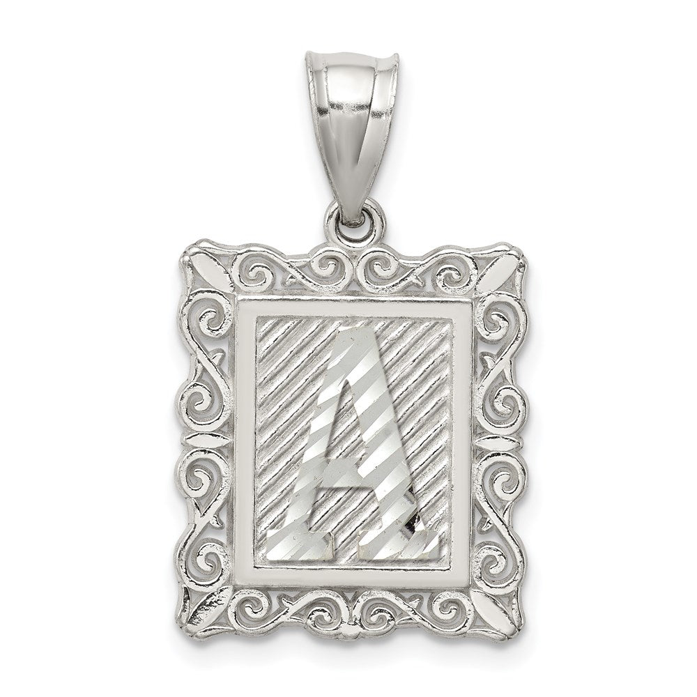 Sterlingsilber Quadratisch Diamantiert Buchstabe A Initiale Anhänger