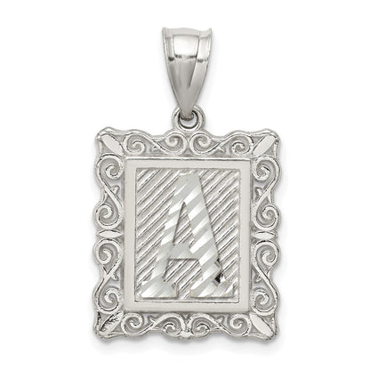 Sterlingsilber Quadratisch Diamantiert Buchstabe A Initiale Anhänger