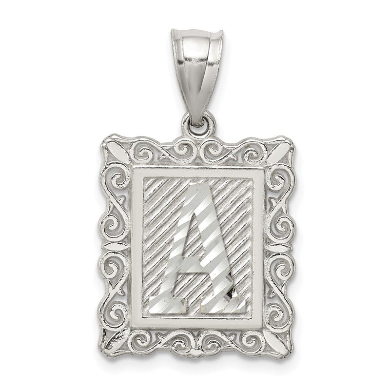 Sterlingsilber Quadratisch Diamantiert Buchstabe A Initiale Anhänger