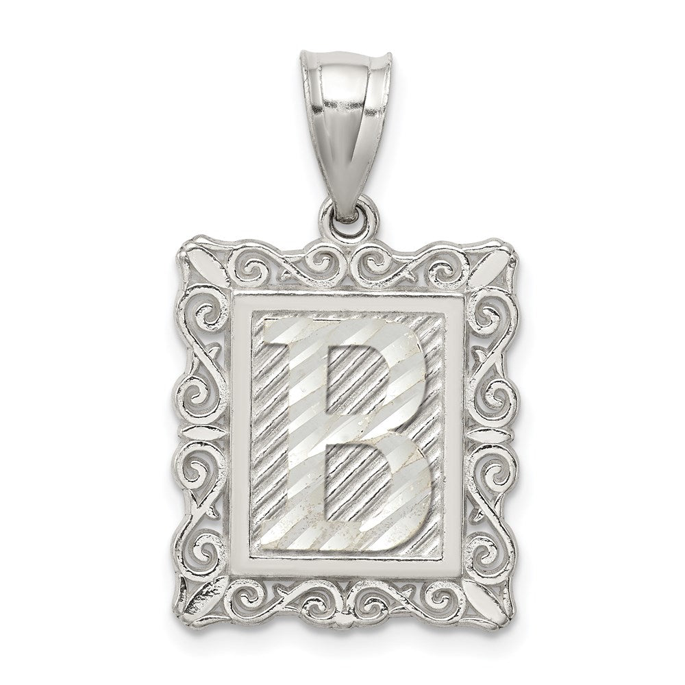 Sterlingsilber Quadratisch Diamantiert Buchstabe B Initiale Anhänger