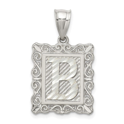 Sterlingsilber Quadratisch Diamantiert Buchstabe B Initiale Anhänger