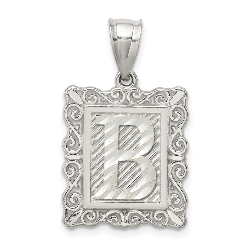 Sterlingsilber Quadratisch Diamantiert Buchstabe B Initiale Anhänger