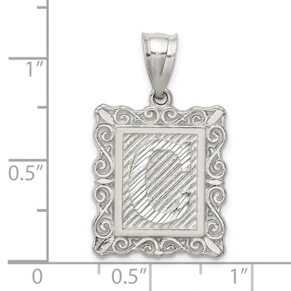 Sterlingsilber Quadratisch Diamantiert Buchstabe C Initiale Anhänger
