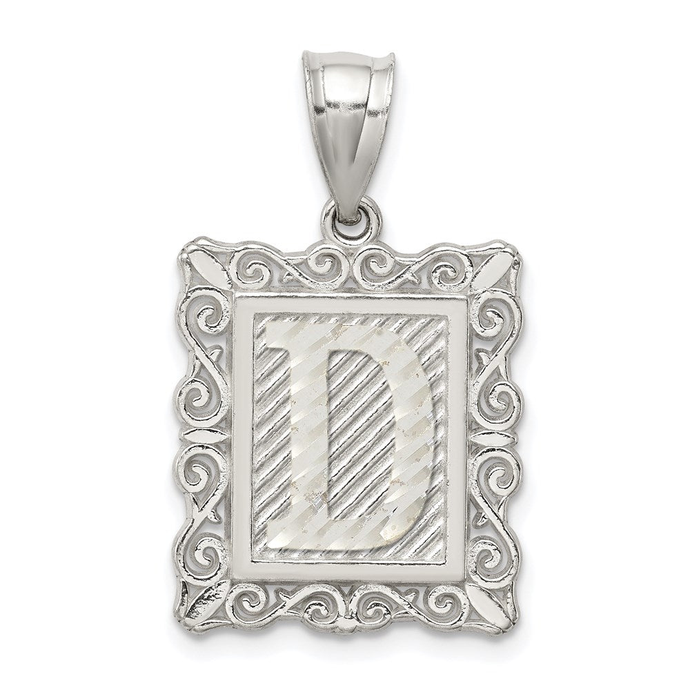 Sterlingsilber Quadratisch Diamantiert Buchstabe D Initiale Anhänger