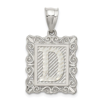 Sterlingsilber Quadratisch Diamantiert Buchstabe D Initiale Anhänger