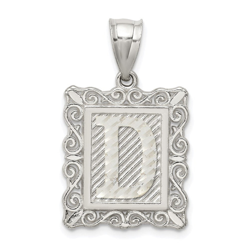Sterlingsilber Quadratisch Diamantiert Buchstabe D Initiale Anhänger