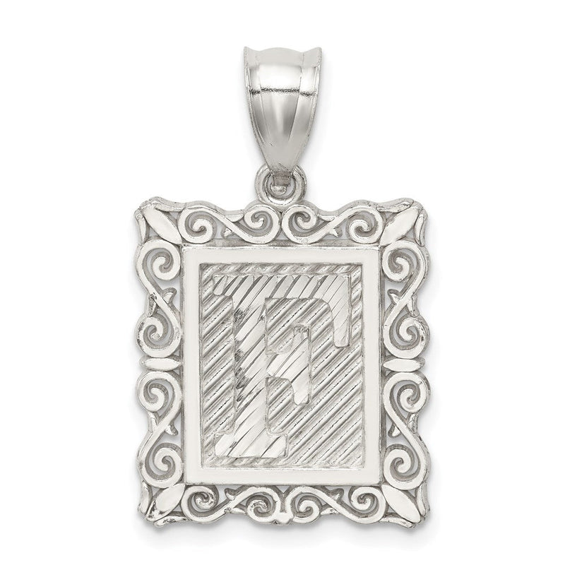 Sterlingsilber Quadratisch Diamantiert Buchstabe F Initiale Anhänger