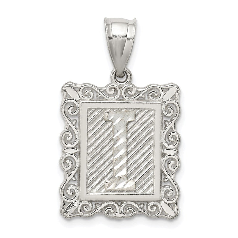 Sterlingsilber Quadratisch Diamantiert Buchstabe I Initiale Anhänger