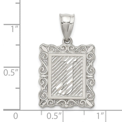 Sterlingsilber Quadratisch Diamantiert Buchstabe J Initiale Anhänger