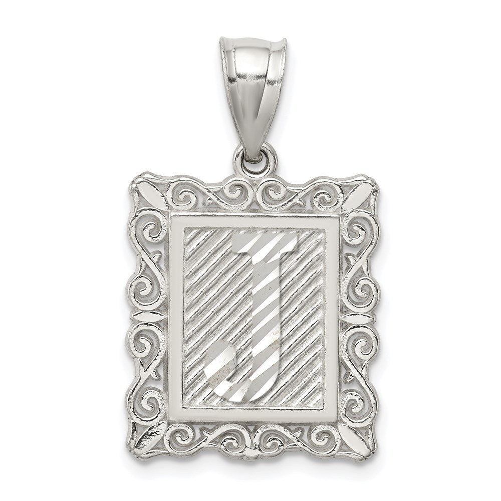Sterlingsilber Quadratisch Diamantiert Buchstabe J Initiale Anhänger
