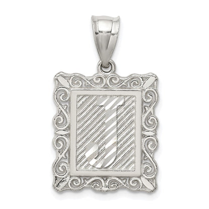 Sterlingsilber Quadratisch Diamantiert Buchstabe J Initiale Anhänger