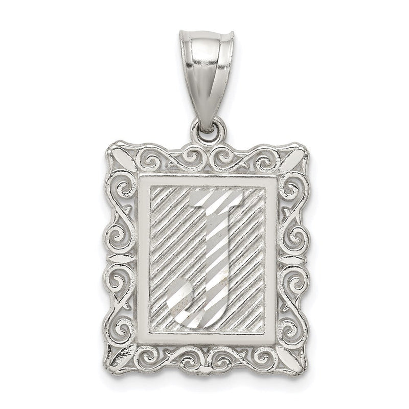 Sterlingsilber Quadratisch Diamantiert Buchstabe J Initiale Anhänger