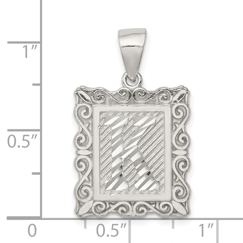 Sterlingsilber Quadratisch Diamantiert Buchstabe K Initiale Anhänger