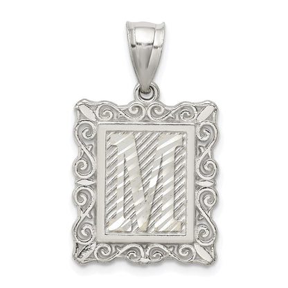 Sterlingsilber Quadratisch Diamantiert Buchstabe M Initiale Anhänger