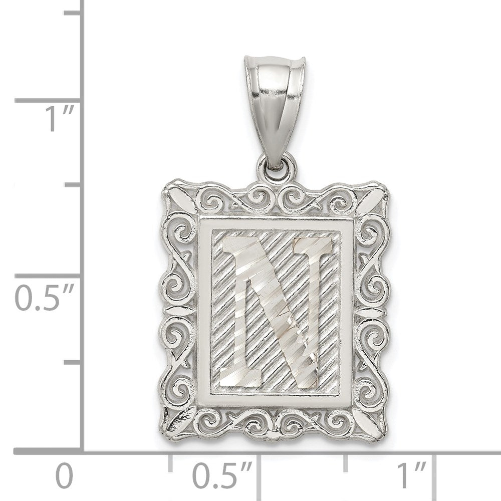 Sterlingsilber Quadratisch Diamantiert Buchstabe N Initiale Anhänger