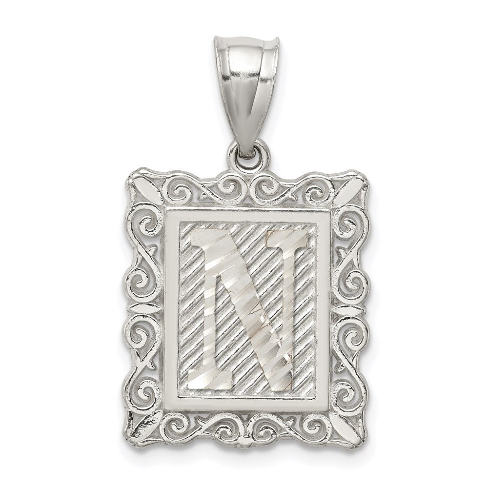 Sterlingsilber Quadratisch Diamantiert Buchstabe N Initiale Anhänger