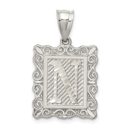 Sterlingsilber Quadratisch Diamantiert Buchstabe N Initiale Anhänger