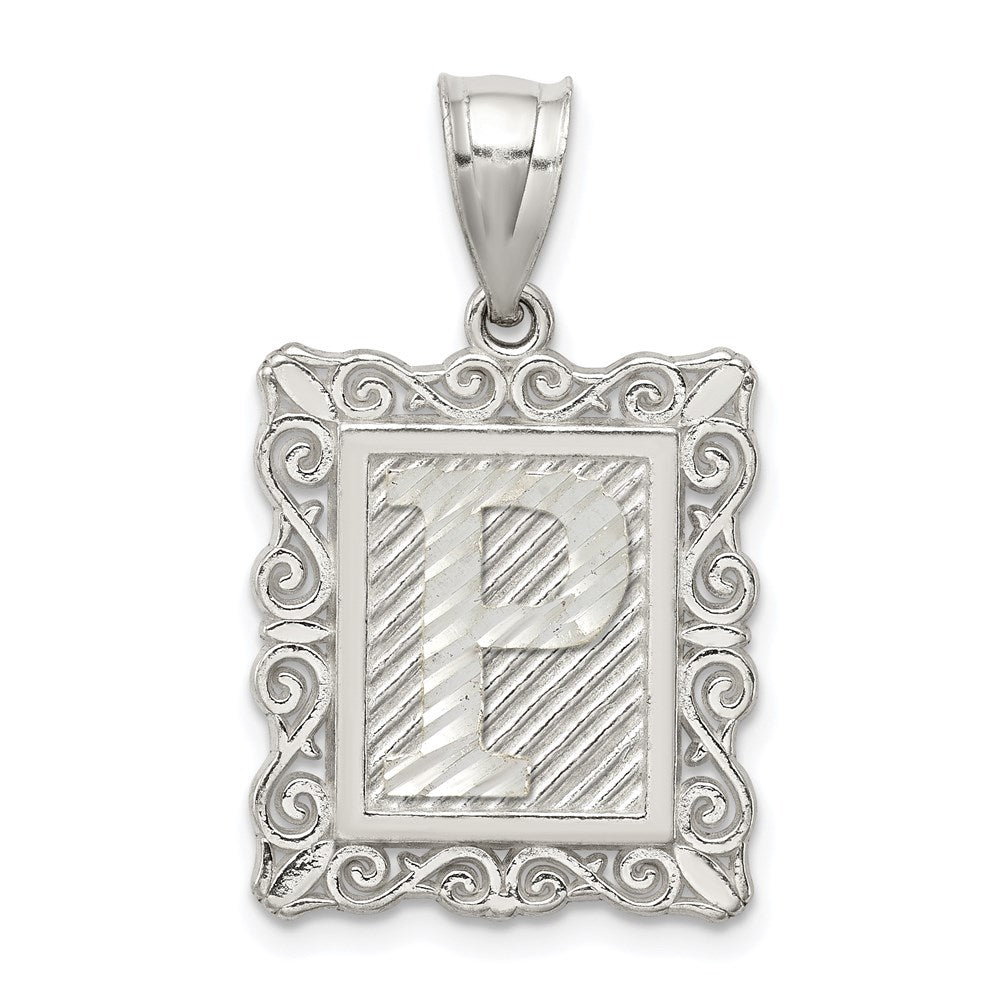 Sterlingsilber Quadratisch Diamantiert Buchstabe P Initiale Anhänger