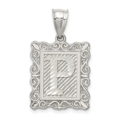 Sterlingsilber Quadratisch Diamantiert Buchstabe P Initiale Anhänger