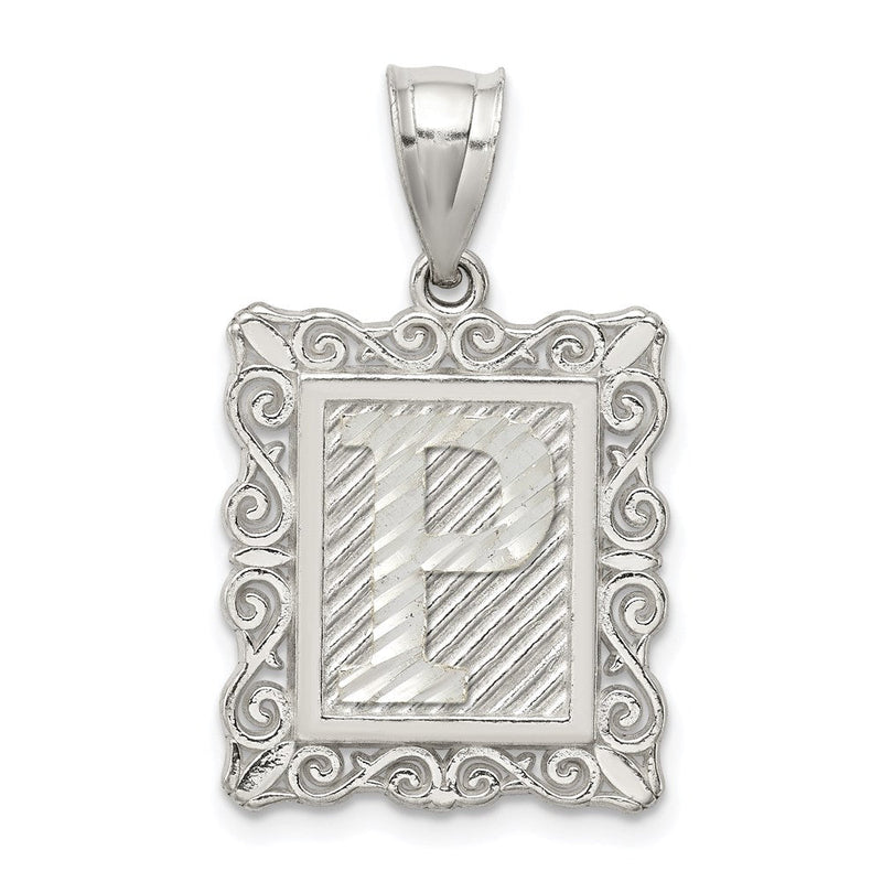 Sterlingsilber Quadratisch Diamantiert Buchstabe P Initiale Anhänger