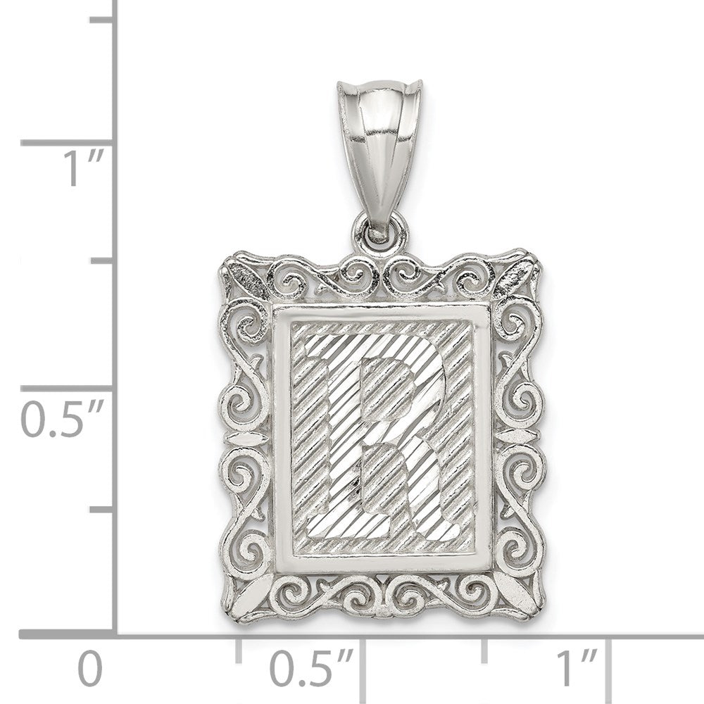 Sterlingsilber Quadratisch Diamantiert Buchstabe R Initiale Anhänger