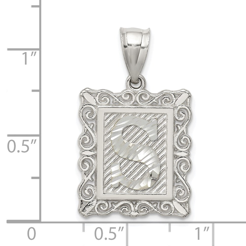 Sterlingsilber Quadratisch Diamantiert Buchstabe S Initiale Anhänger
