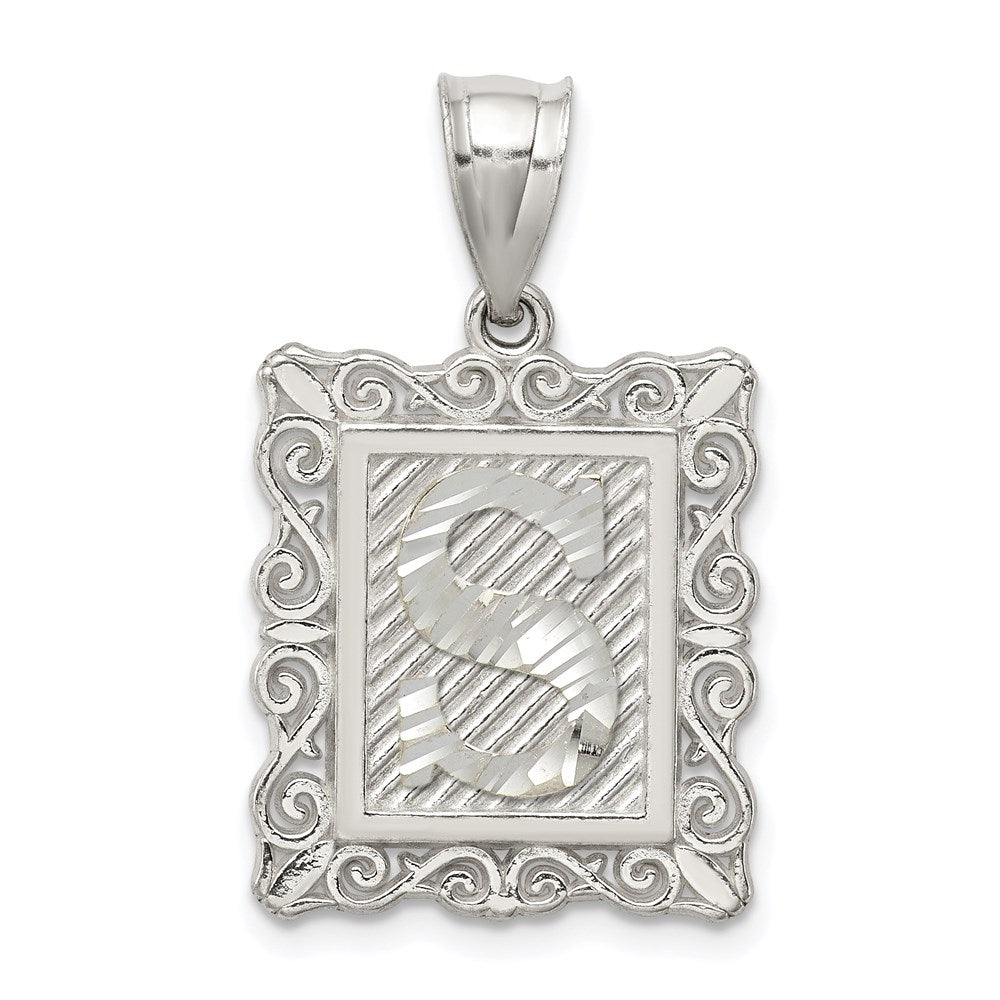 Sterlingsilber Quadratisch Diamantiert Buchstabe S Initiale Anhänger