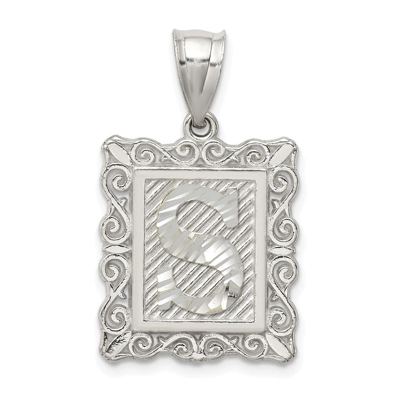 Sterlingsilber Quadratisch Diamantiert Buchstabe S Initiale Anhänger