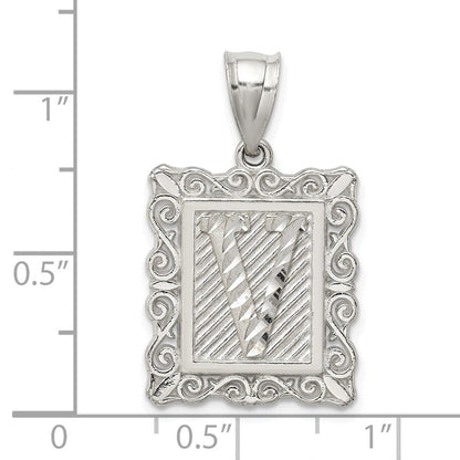 Sterlingsilber Quadratisch Diamantiert Buchstabe V Initiale Anhänger