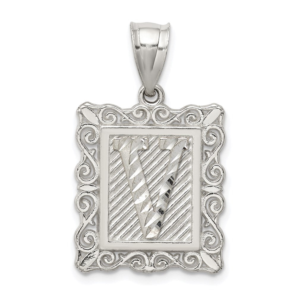 Sterlingsilber Quadratisch Diamantiert Buchstabe V Initiale Anhänger