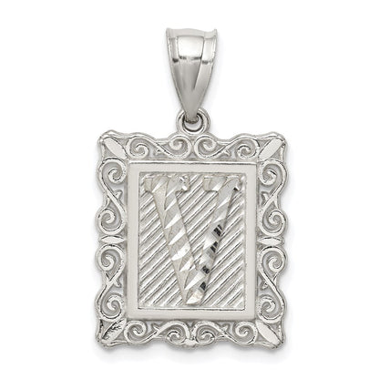 Sterlingsilber Quadratisch Diamantiert Buchstabe V Initiale Anhänger