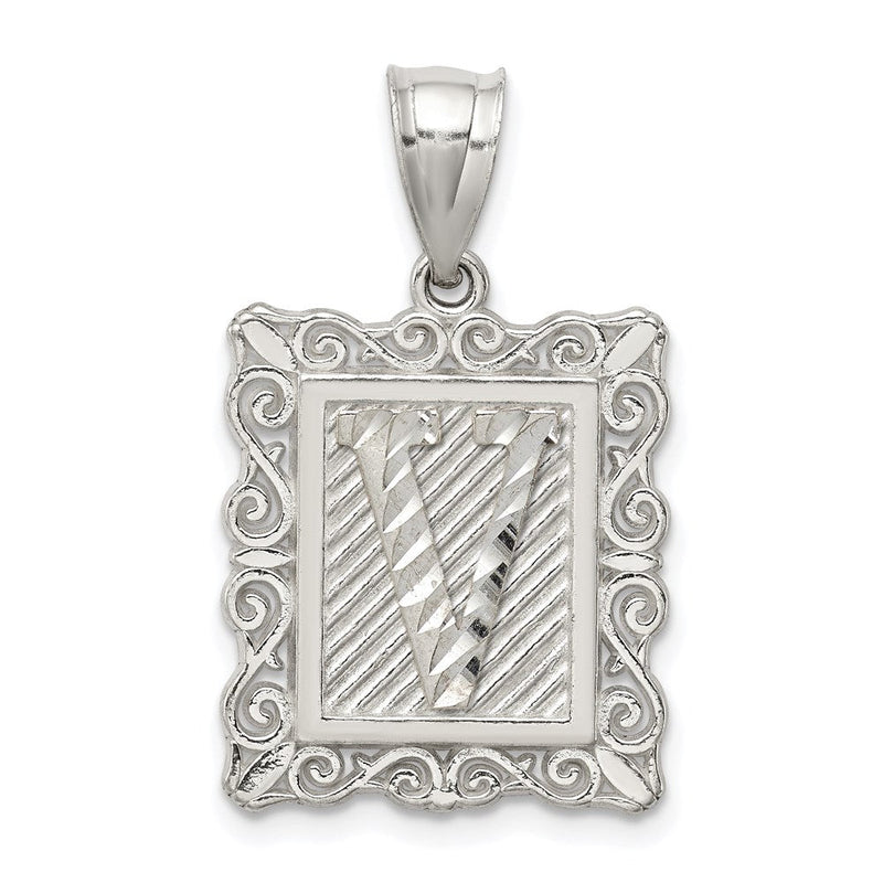Sterlingsilber Quadratisch Diamantiert Buchstabe V Initiale Anhänger