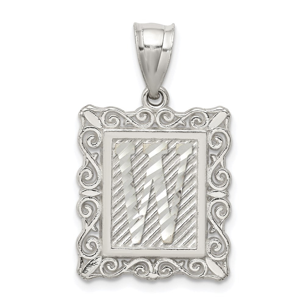 Sterlingsilber Quadratisch Diamantiert Buchstabe W Initiale Anhänger