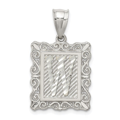 Sterlingsilber Quadratisch Diamantiert Buchstabe W Initiale Anhänger