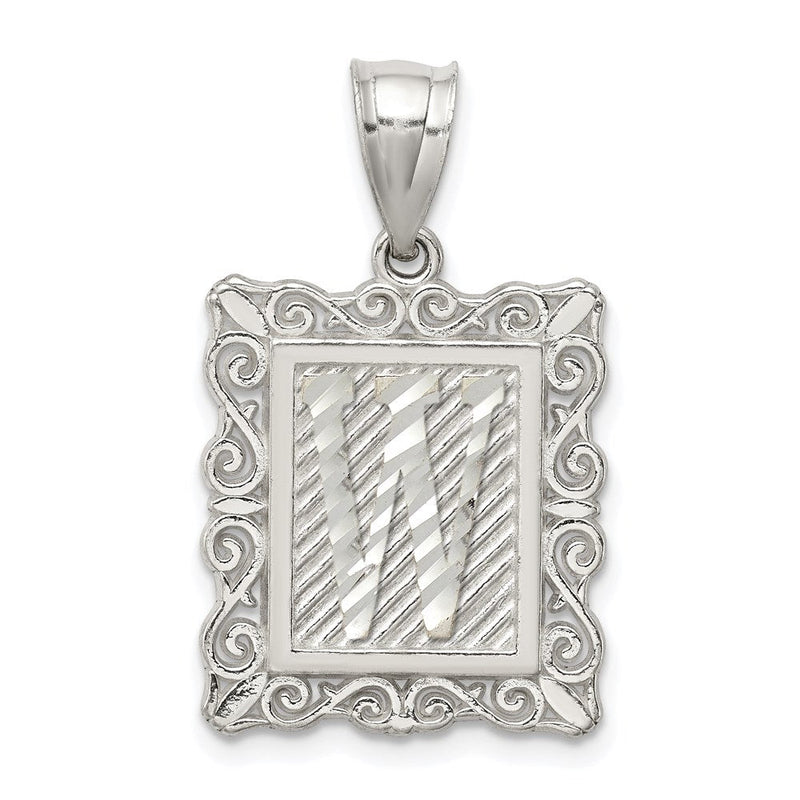 Sterlingsilber Quadratisch Diamantiert Buchstabe W Initiale Anhänger