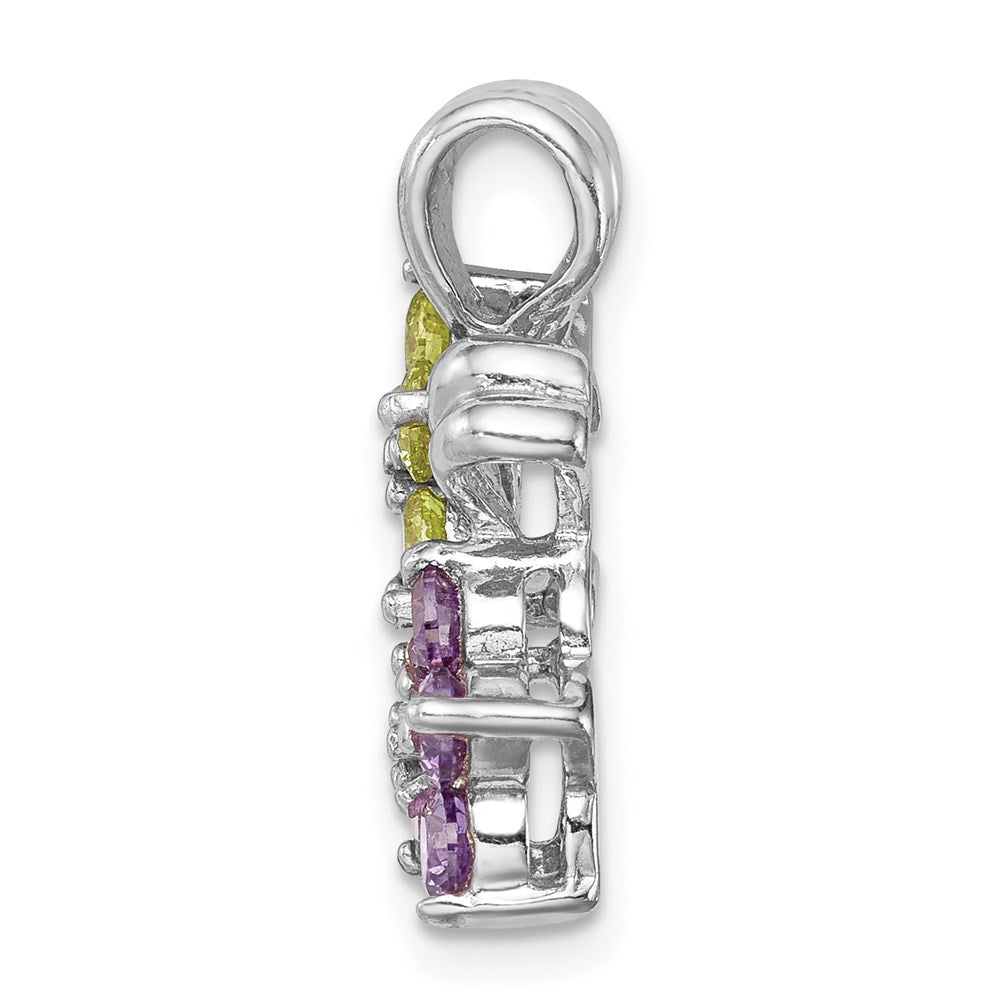 Sterlingsilber Rhodiniert Amethyst und Peridot Blumen Anhänger