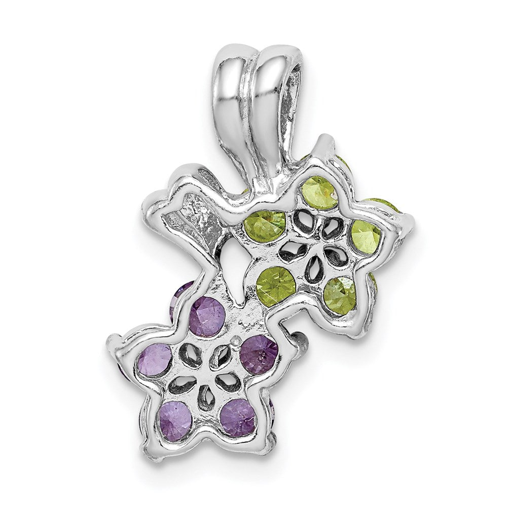 Sterlingsilber Rhodiniert Amethyst und Peridot Blumen Anhänger
