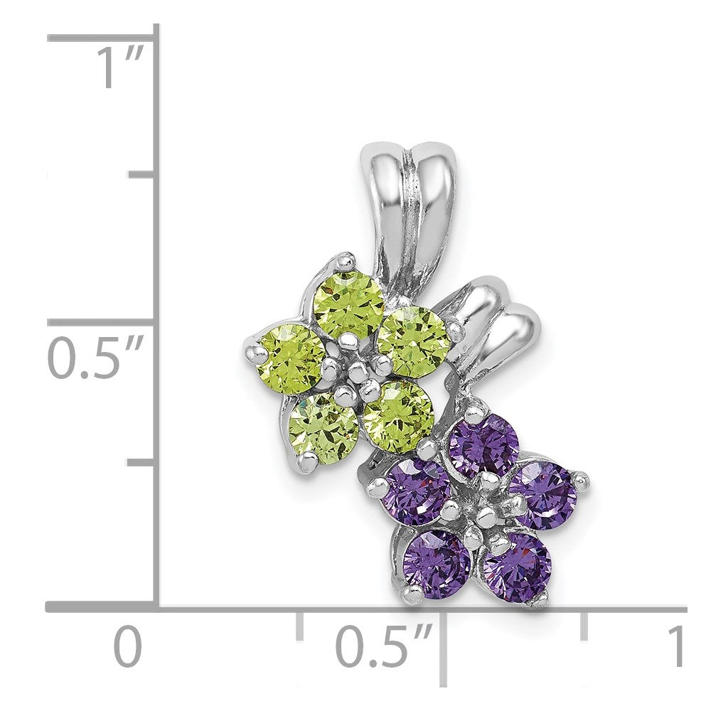 Sterlingsilber Rhodiniert Amethyst und Peridot Blumen Anhänger