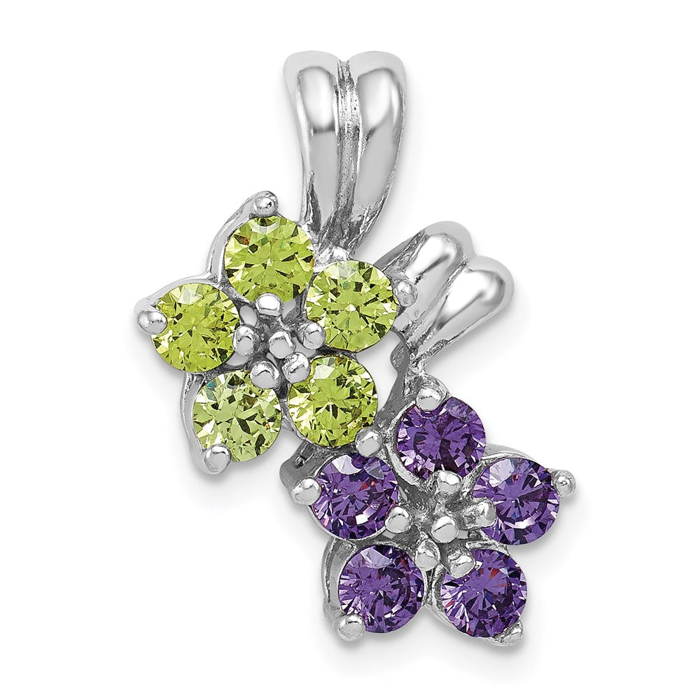 Sterlingsilber Rhodiniert Amethyst und Peridot Blumen Anhänger