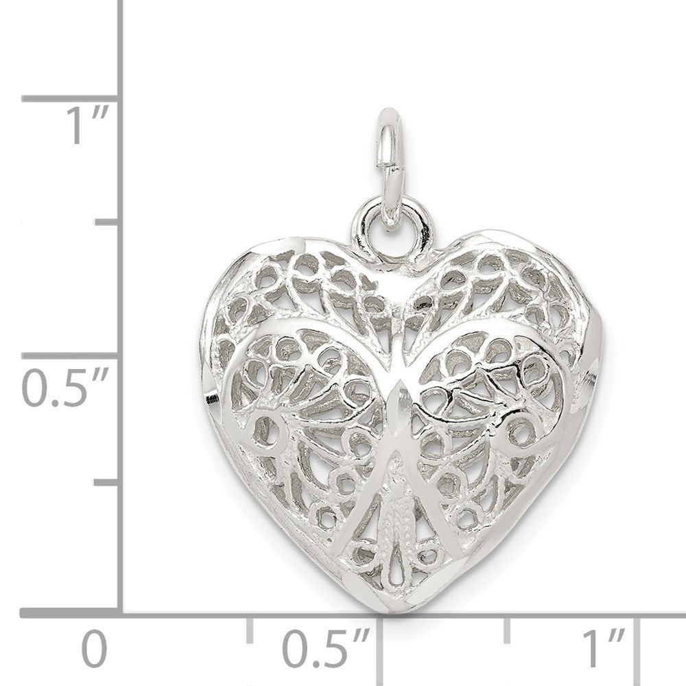 Sterlingsilber Fantasie Filigran Gewölbt Herz Charm