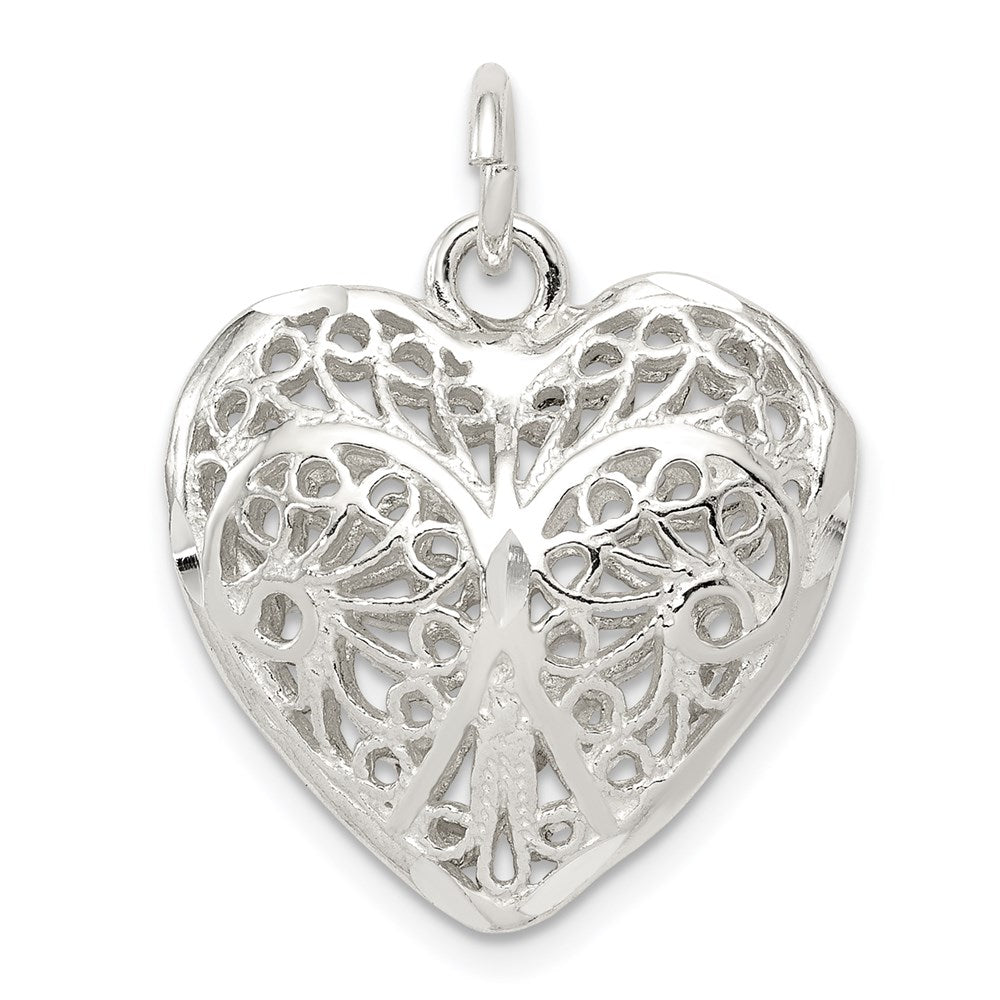 Sterlingsilber Fantasie Filigran Gewölbt Herz Charm