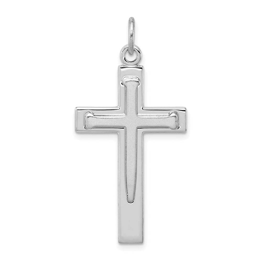 Sterlingsilber Rhodiniert Satiniert & Poliert Kreuz Anhänger