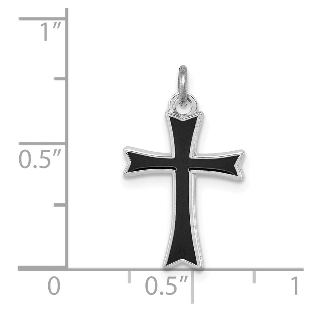 Sterlingsilber Rhodiniert Schwarz Emailliert Kreuz Charm