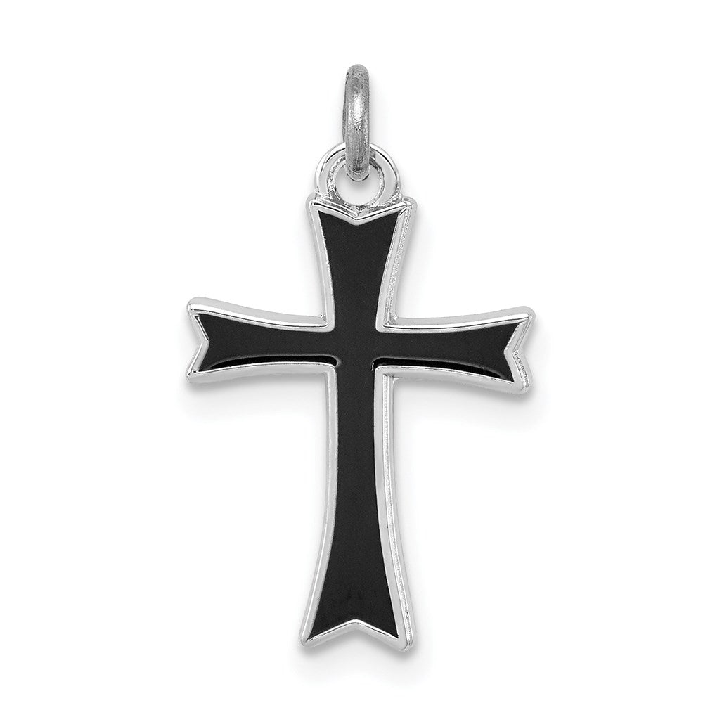 Sterlingsilber Rhodiniert Schwarz Emailliert Kreuz Charm