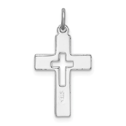 Sterlingsilber Rhodiniert Ausgeschnitten Kreuz Charm