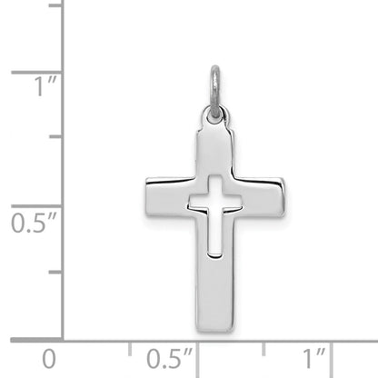 Sterlingsilber Rhodiniert Ausgeschnitten Kreuz Charm
