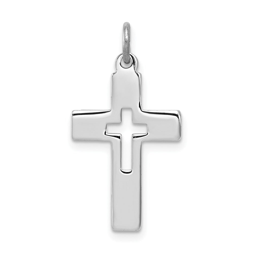 Sterlingsilber Rhodiniert Ausgeschnitten Kreuz Charm