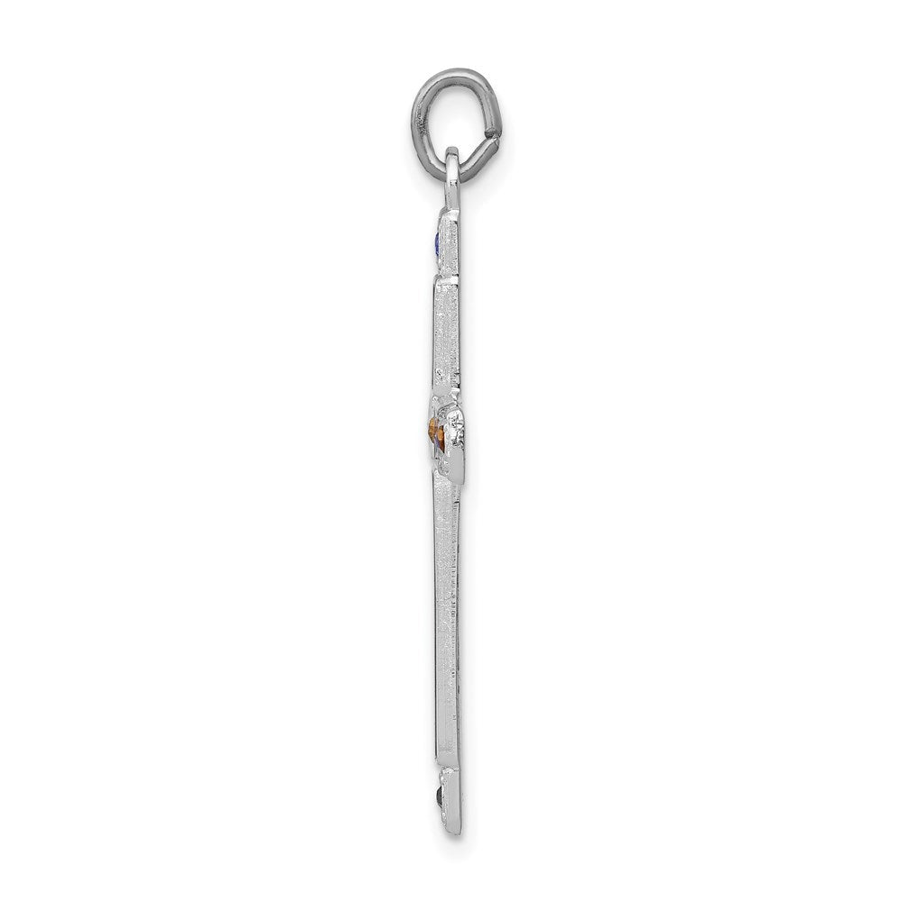 Sterlingsilber Rhodiniert Emailliert & Blau Zirkonia Kreuz Anhänger