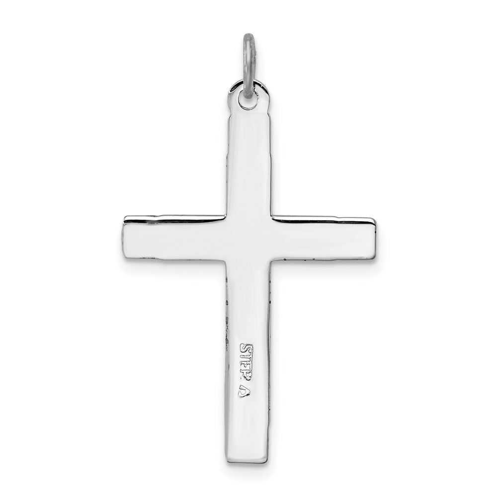 Sterlingsilber Rhodiniert Emailliert & Blau Zirkonia Kreuz Anhänger